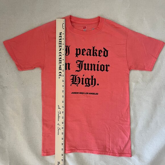Junior High LA | "I Peaked in Junior High" Graphic Tee Shirt - Salmon / Sz S - Picture 7 of 8
